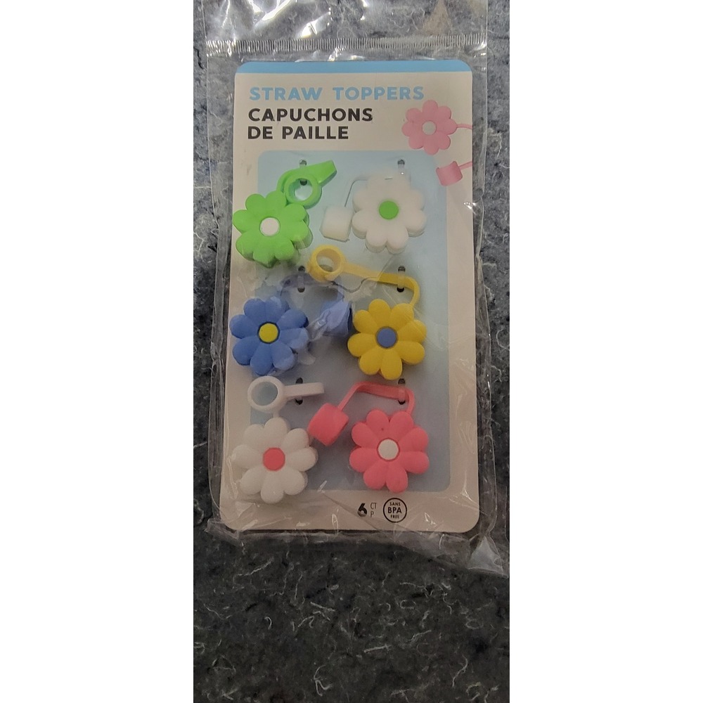 Flowers Multi Colors Straw Toppers 6 per package